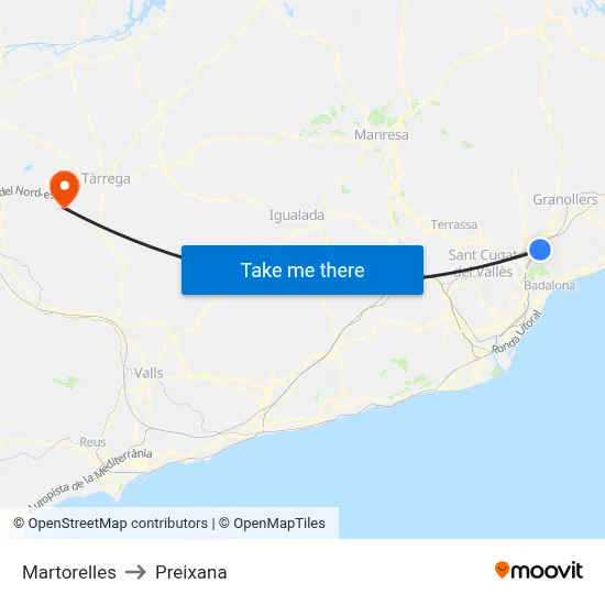 Martorelles to Preixana map