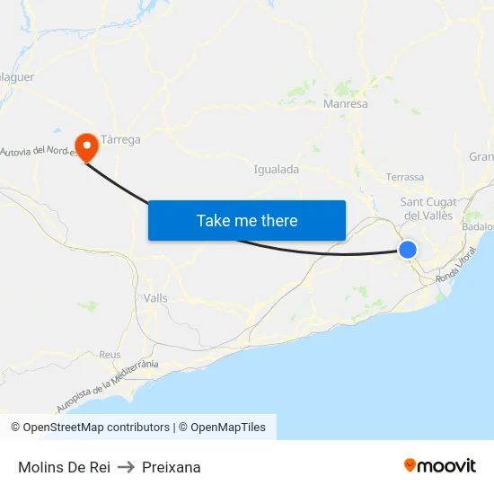 Molins De Rei to Preixana map