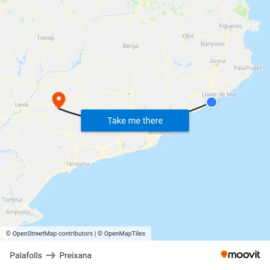 Palafolls to Preixana map