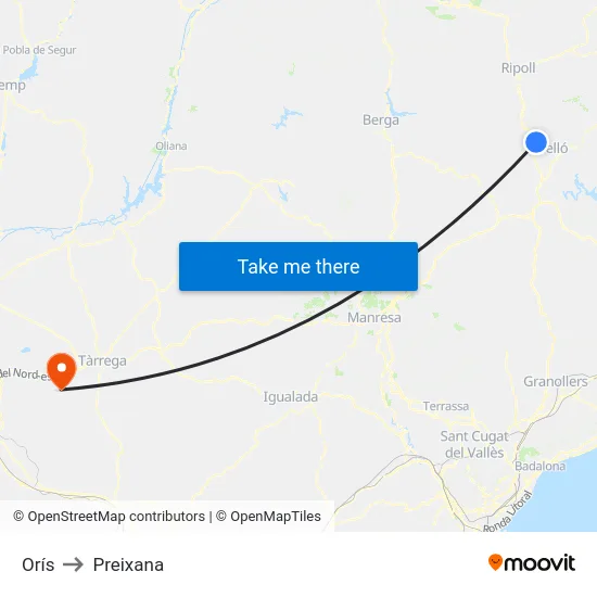 Orís to Preixana map