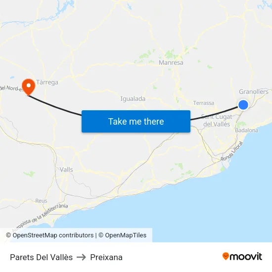 Parets Del Vallès to Preixana map