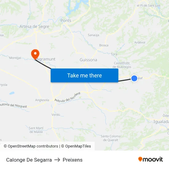Calonge De Segarra to Preixens map