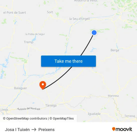 Josa I Tuixén to Preixens map