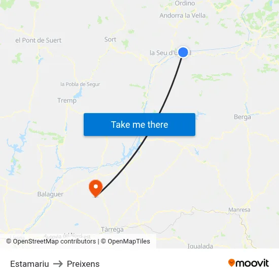 Estamariu to Preixens map