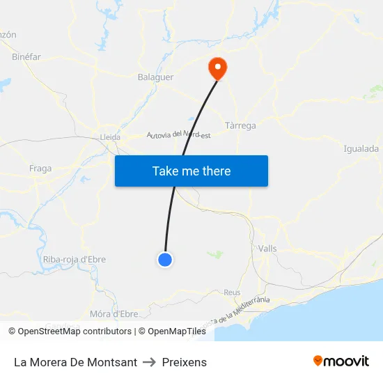 La Morera De Montsant to Preixens map