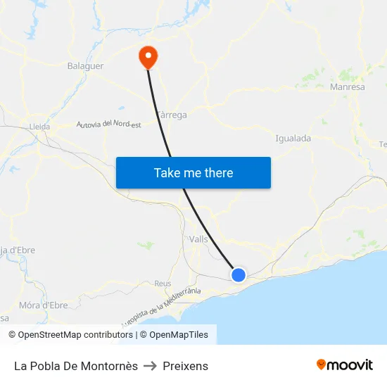 La Pobla De Montornès to Preixens map