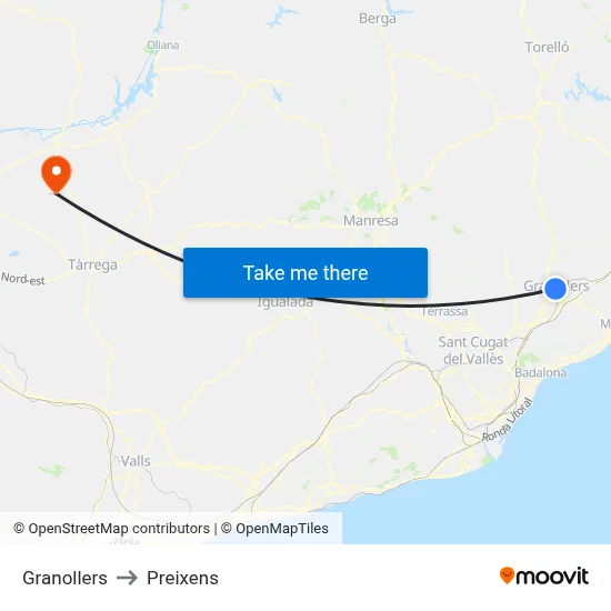 Granollers to Preixens map