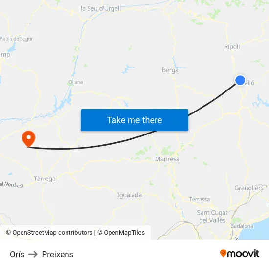 Orís to Preixens map