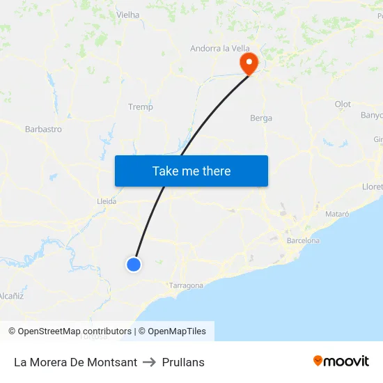 La Morera De Montsant to Prullans map