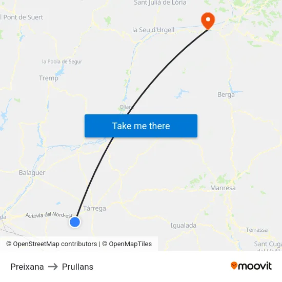 Preixana to Prullans map