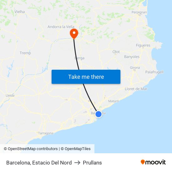 Barcelona, Estacio Del Nord to Prullans map