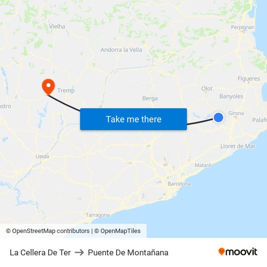 La Cellera De Ter to Puente De Montañana map