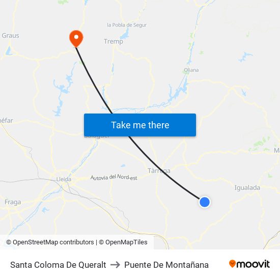 Santa Coloma De Queralt to Puente De Montañana map