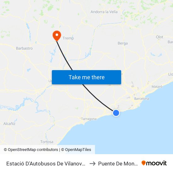 Estació D'Autobusos De Vilanova I La Geltrú to Puente De Montañana map