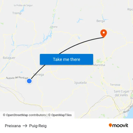 Preixana to Puig-Reig map