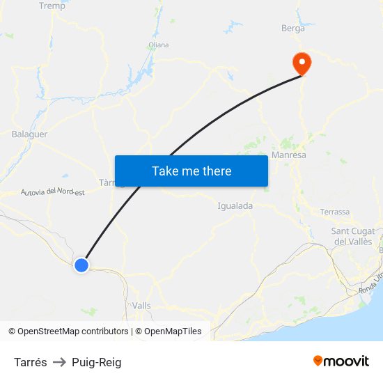 Tarrés to Puig-Reig map