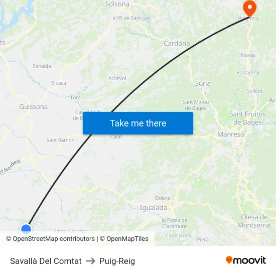 Savallà Del Comtat to Puig-Reig map