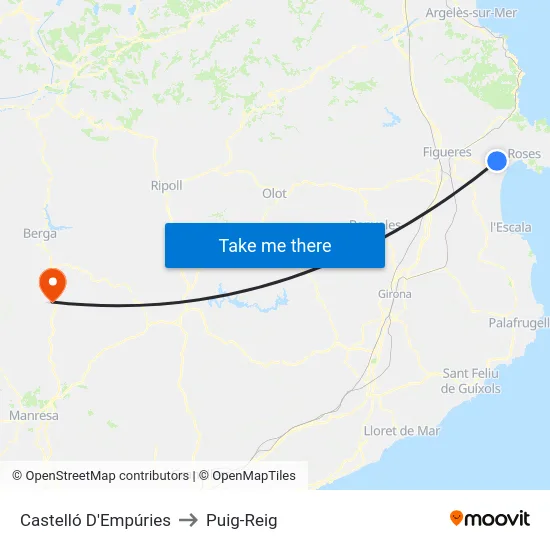 Castelló D'Empúries to Puig-Reig map