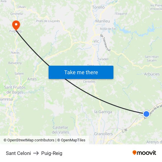 Sant Celoni to Puig-Reig map