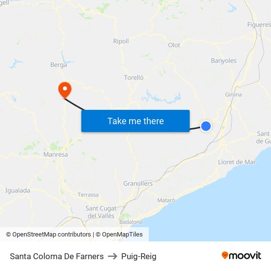 Santa Coloma De Farners to Puig-Reig map