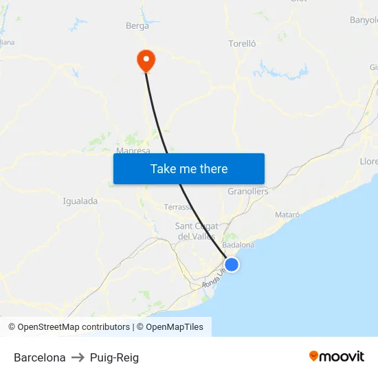 Barcelona to Puig-Reig map