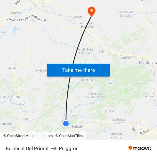 Bellmunt Del Priorat to Puiggròs map