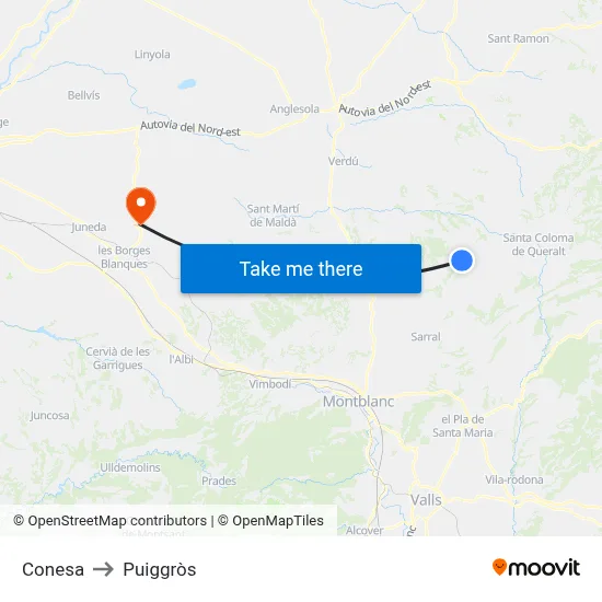 Conesa to Puiggròs map