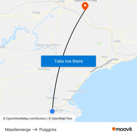 Masdenverge to Puiggròs map
