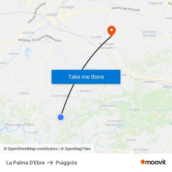 La Palma D'Ebre to Puiggròs map