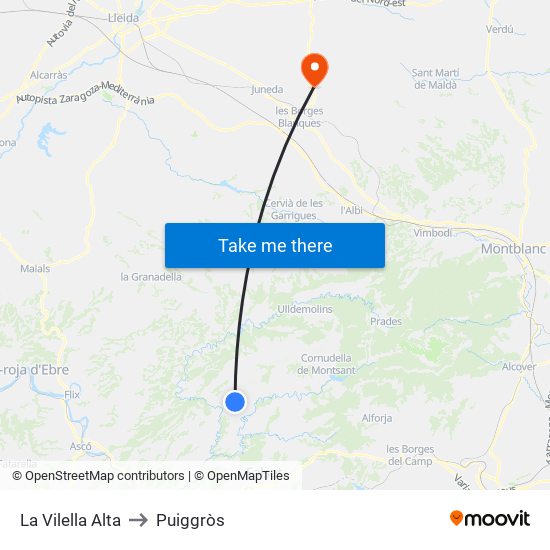 La Vilella Alta to Puiggròs map