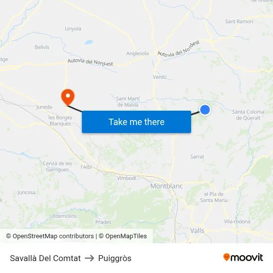 Savallà Del Comtat to Puiggròs map
