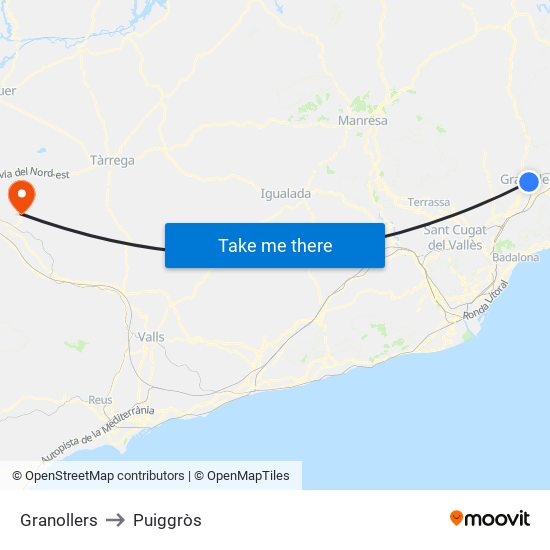 Granollers to Puiggròs map