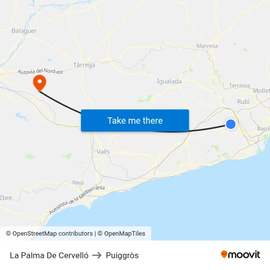 La Palma De Cervelló to Puiggròs map