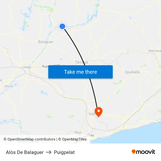 Alòs De Balaguer to Puigpelat map