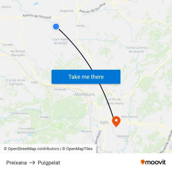 Preixana to Puigpelat map