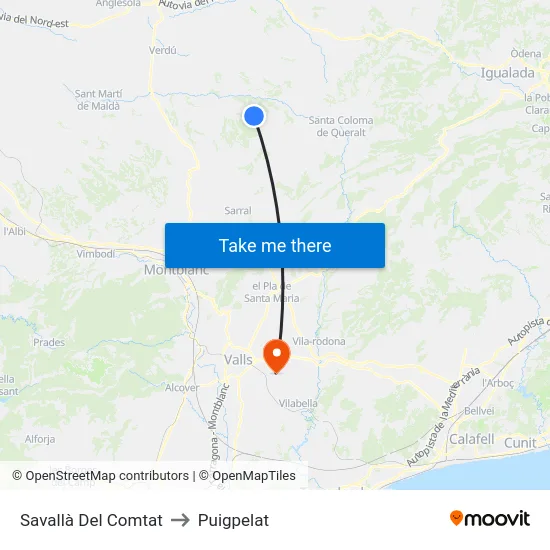 Savallà Del Comtat to Puigpelat map