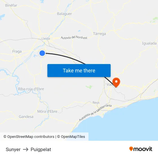 Sunyer to Puigpelat map