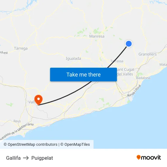 Gallifa to Puigpelat map