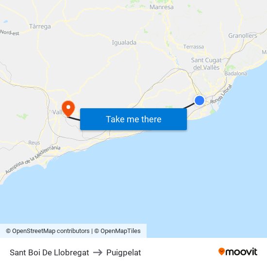 Sant Boi De Llobregat to Puigpelat map