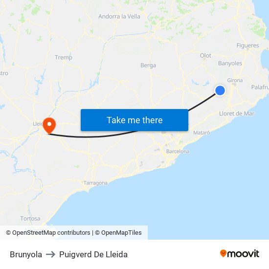 Brunyola to Puigverd De Lleida map