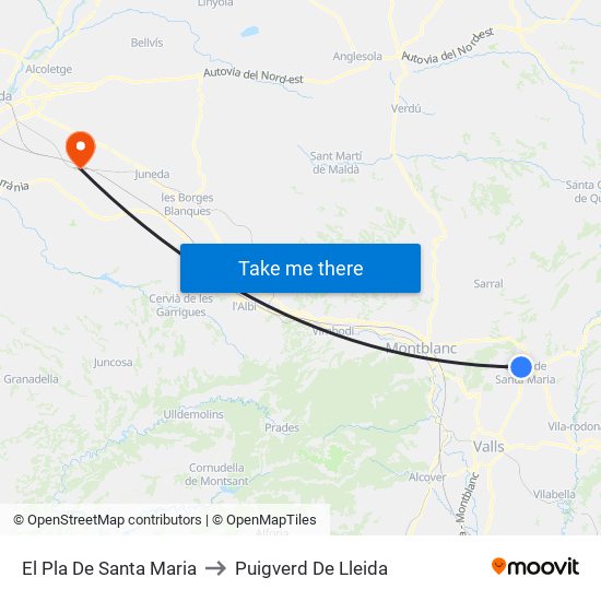 El Pla De Santa Maria to Puigverd De Lleida map