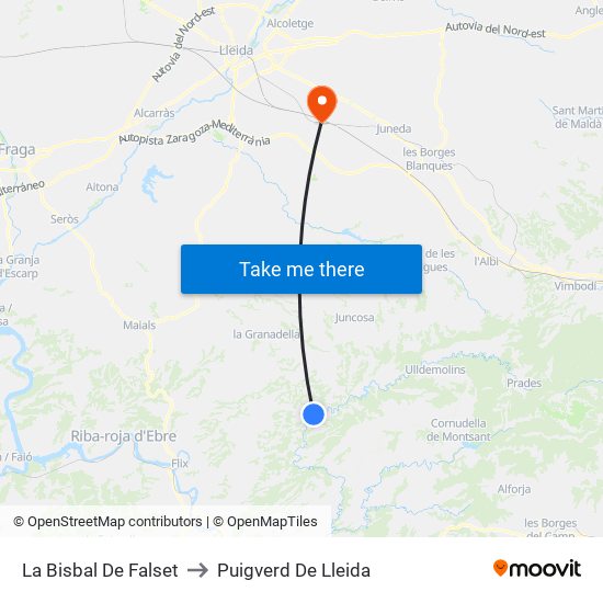 La Bisbal De Falset to Puigverd De Lleida map