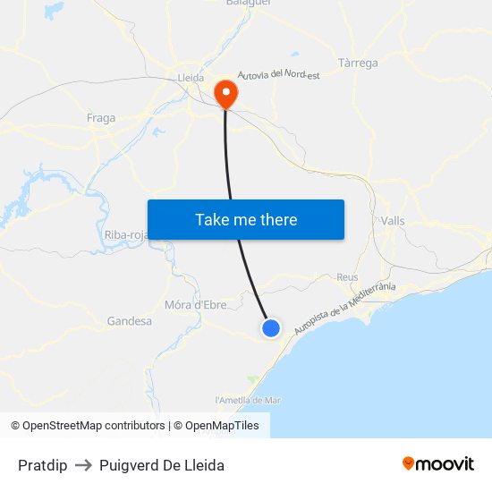Pratdip to Puigverd De Lleida map