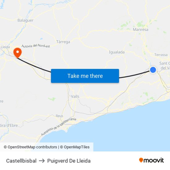Castellbisbal to Puigverd De Lleida map