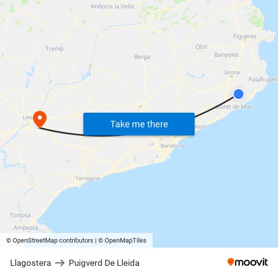 Llagostera to Puigverd De Lleida map