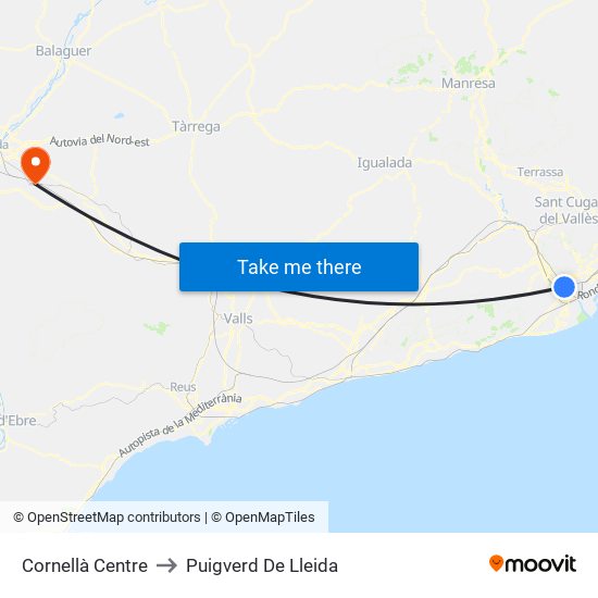 Cornellà Centre to Puigverd De Lleida map