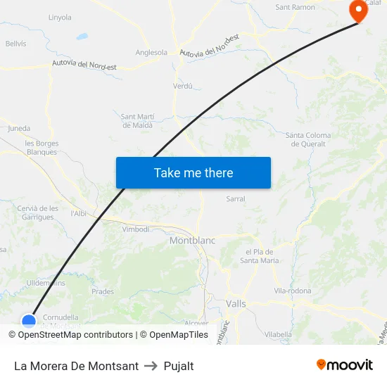 La Morera De Montsant to Pujalt map