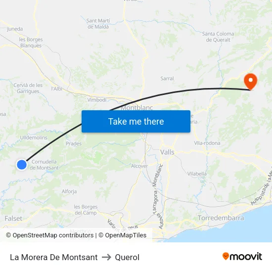La Morera De Montsant to Querol map