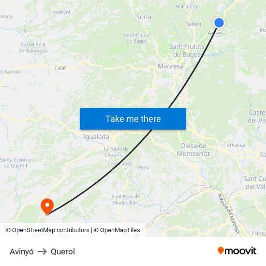 Avinyó to Querol map