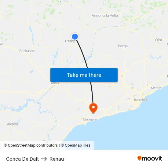 Conca De Dalt to Renau map